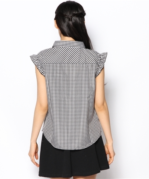 WEGO（ウィゴー）の「WEGO/ギンガムチェック肩フリルブラウス（シャツ/ブラウス・レディース・レッド/ブラック/ブルー/ブルー系その他・FREE）」の5枚目の写真