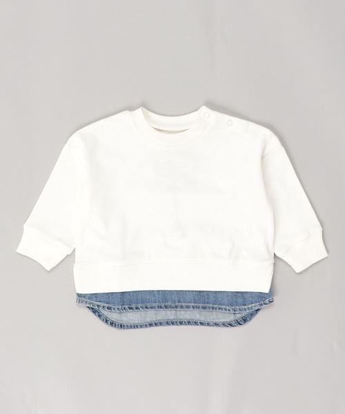 Ocean&Ground(オーシャン&グラウンド)の「DENIM LAYERED T(80〜140cm)(Tシャツ/カットソー)」|オフホワイト