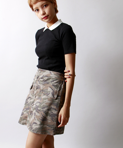 WEGO（ウィゴー）の「WEGO/前ボタンボックスミニスカート（スカート・レディース・ライトブラウン/カーキ/ネイビー/その他1・FREE）」の4枚目の写真