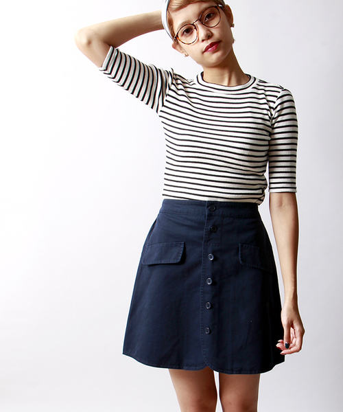 WEGO（ウィゴー）の「WEGO/前ボタンボックスミニスカート（スカート・レディース・ライトブラウン/カーキ/ネイビー/その他1・FREE）」の3枚目の写真