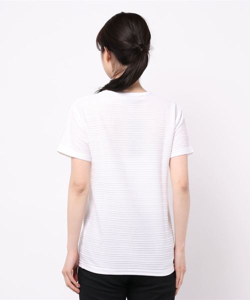 NO WAY(ノーウェイ)の「/タックジャガードVネックTシャツ/(Tシャツ/カットソー・レディース・ホワイト/ブラック/ネイビー/ワインレッド・LARGE/X-LARGE/MEDIUM)」の6枚目の写真