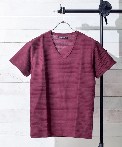 NO WAY(ノーウェイ)の「/タックジャガードVネックTシャツ/(Tシャツ/カットソー・レディース・ホワイト/ブラック/ネイビー/ワインレッド・LARGE/X-LARGE/MEDIUM)」の4枚目の写真
