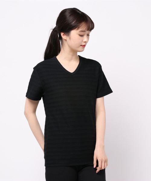 NO WAY(ノーウェイ)の「/タックジャガードVネックTシャツ/(Tシャツ/カットソー・レディース・ホワイト/ブラック/ネイビー/ワインレッド・LARGE/X-LARGE/MEDIUM)」の22枚目の写真