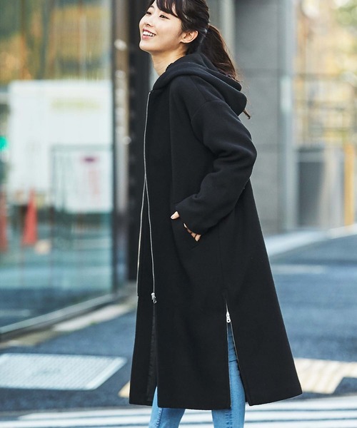 GeeRA(ジーラ)の「サイドジップフーディコート(その他アウター・レディース・ブラック/ベージュ・MEDIUM/LARGE/X-LARGE)」の1枚目の写真