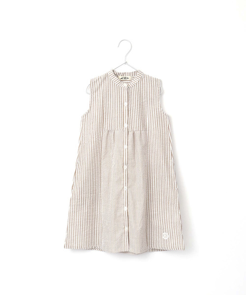 MAKE YOUR DAY(メイクユアデイ)の「ノースリーブシャツワンピース■80~140cm(シャツワンピース・キッズ・ベージュ/ネイビー・90/100/110/120/130/140/80)」の2枚目の写真