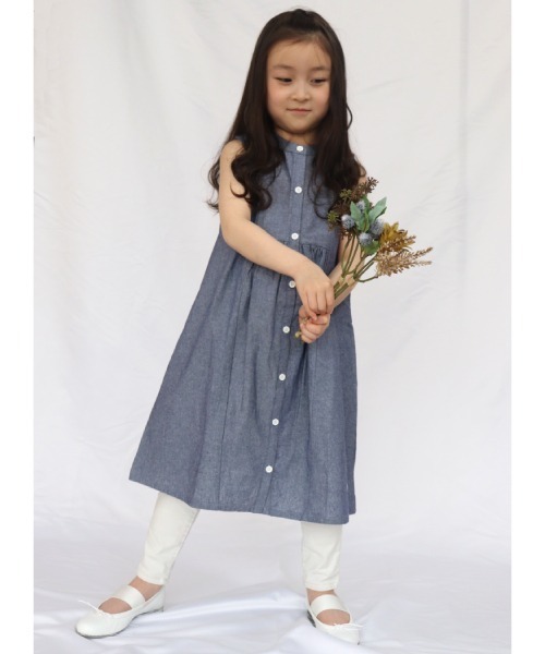 MAKE YOUR DAY(メイクユアデイ)の「ノースリーブシャツワンピース■80~140cm(シャツワンピース・キッズ・ベージュ/ネイビー・90/100/110/120/130/140/80)」の3枚目の写真