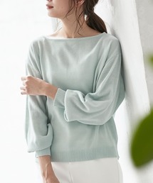 ［Vネック/ボートネック］バルーンスリーブスプリングニットトップス