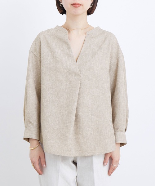 ADAM ET ROPE'（アダムエロペ）の「ツイルスキッパーブラウス（シャツ/ブラウス・レディース・ベージュ/ブラック・FREE）」の9枚目の写真