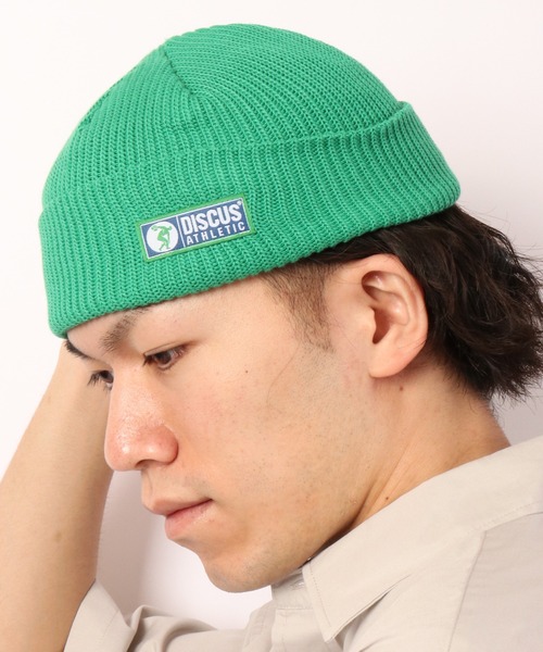 DISCUS（ディスカス）の「【DISCUS】ワンポイント ショートニットキャップ（ニットキャップ/ビーニー・メンズ・ライトイエロー/ネイビー/ライトピンク/オフホワイト/グレー/ブラック/ダークオレンジ/イエロー/ライトパープル/レッド/ライトブルー/グリーン・FREE）」の5枚目の写真