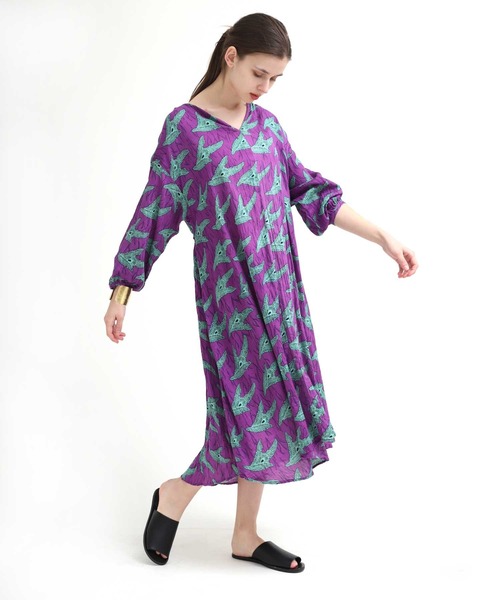 RNA-N（アールエヌエーエヌ）の「D1507 アフリカンプリントワンピース（ワンピース・レディース・パープル/ブラウン/レッド・MEDIUM）」の3枚目の写真