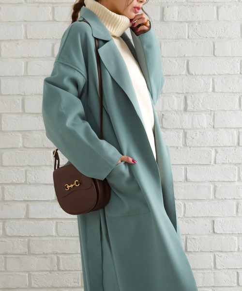 SpRay(スプレイ)の「Wフェイスベルト付きサイドスリットコート(ダウンジャケット/コート・レディース・グリーン/アイボリー/モカ/ライトベージュ/ブルー/ブラック・FREE)」の1枚目の写真