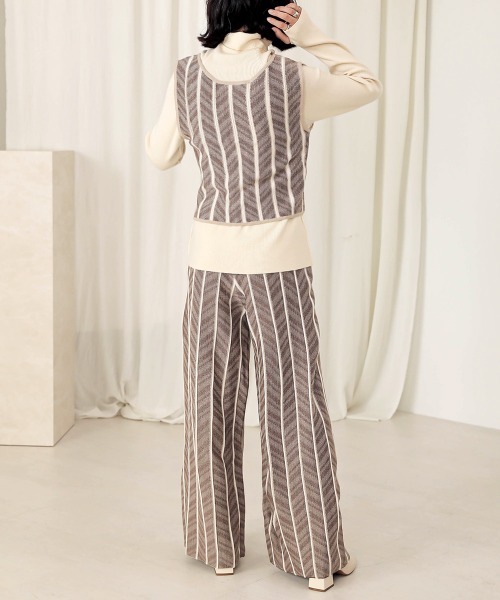 Bab（バブ）の「【WEB限定】ヘリンボーンジャガードニットパンツ（その他パンツ・レディース・ブラック/ベージュ/モカ・FREE）」の6枚目の写真