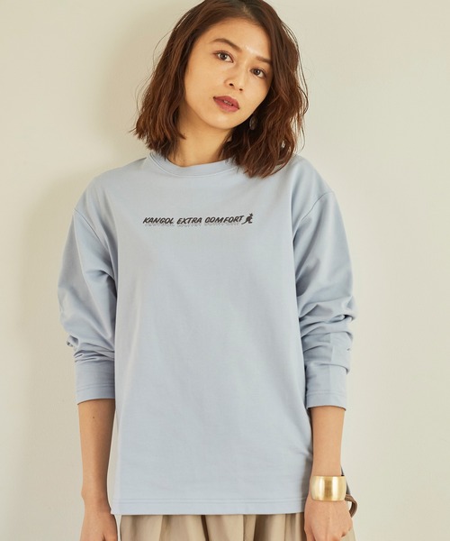 KANGOL EXTRA COMFORT(カンゴールエクストラコンフォート)の「ベーシックロゴ ロングTシャツ(Tシャツ/カットソー・レディース・杢グレー/アイボリー/ブラック/オレンジ/サックスブルー/ダークブラウン・LL/M/L)」の5枚目の写真