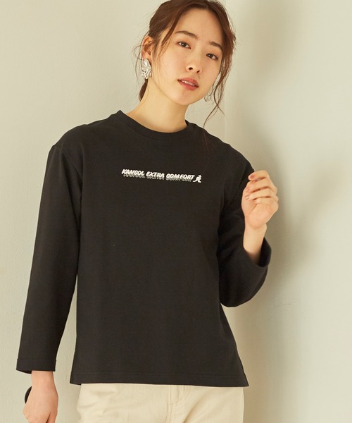 KANGOL EXTRA COMFORT(カンゴールエクストラコンフォート)の「ベーシックロゴ ロングTシャツ(Tシャツ/カットソー・レディース・杢グレー/アイボリー/ブラック/オレンジ/サックスブルー/ダークブラウン・LL/M/L)」の2枚目の写真