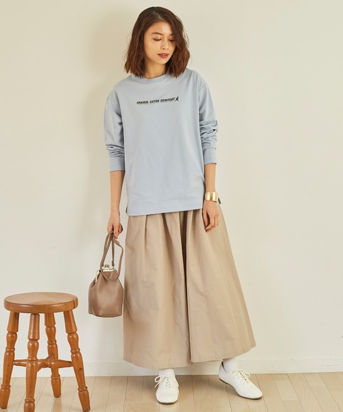 KANGOL EXTRA COMFORT(カンゴールエクストラコンフォート)の「ベーシックロゴ ロングTシャツ(Tシャツ/カットソー・レディース・杢グレー/アイボリー/ブラック/オレンジ/サックスブルー/ダークブラウン・LL/M/L)」の7枚目の写真