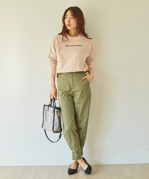 KANGOL EXTRA COMFORT(カンゴールエクストラコンフォート)の「ベーシックロゴ ロングTシャツ(Tシャツ/カットソー・レディース・杢グレー/アイボリー/ブラック/オレンジ/サックスブルー/ダークブラウン・LL/M/L)」の9枚目の写真