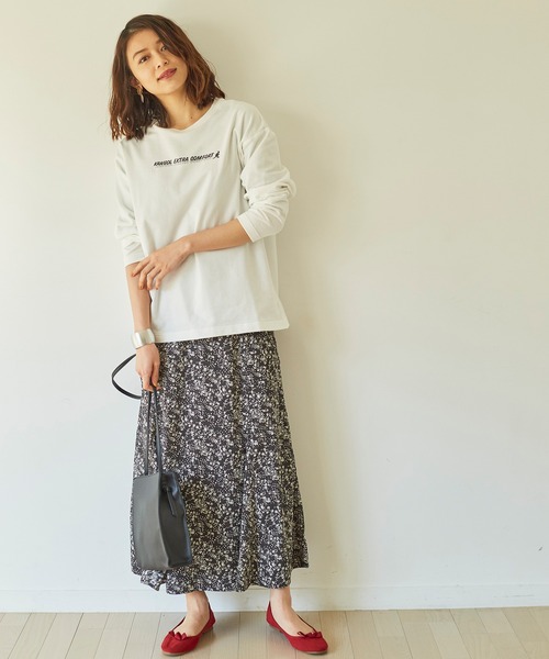 KANGOL EXTRA COMFORT(カンゴールエクストラコンフォート)の「ベーシックロゴ ロングTシャツ(Tシャツ/カットソー・レディース・杢グレー/アイボリー/ブラック/オレンジ/サックスブルー/ダークブラウン・LL/M/L)」の21枚目の写真