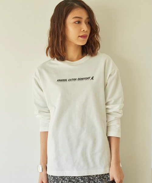 KANGOL EXTRA COMFORT(カンゴールエクストラコンフォート)の「ベーシックロゴ ロングTシャツ(Tシャツ/カットソー・レディース・杢グレー/アイボリー/ブラック/オレンジ/サックスブルー/ダークブラウン・LL/M/L)」の18枚目の写真