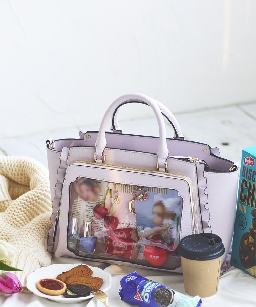 & chouette（アンドシュエット）の「《推し事バッグ》クリアポケット付きトートバッグ（ハンドバッグ・レディース・ブラック/レッド/オフホワイト/ピンク/ラベンダー/ダークブルー・FREE）」の4枚目の写真