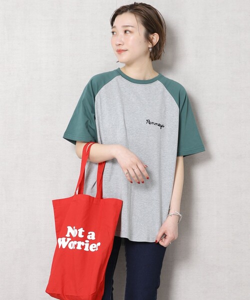 FREAK'S STORE（フリークスストア）の「▽【WEB限定】PENNEYS/ペニーズ　別注ラグラン配色Tシャツ（Tシャツ/カットソー・レディース・ホワイト/グリーン/ベージュ/グレー/レッド・ﾌﾘ-）」の4枚目の写真