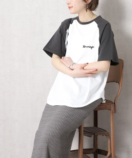 FREAK'S STORE（フリークスストア）の「▽【WEB限定】PENNEYS/ペニーズ　別注ラグラン配色Tシャツ（Tシャツ/カットソー・レディース・ホワイト/グリーン/ベージュ/グレー/レッド・ﾌﾘ-）」の14枚目の写真