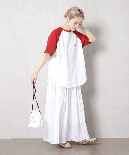 FREAK'S STORE（フリークスストア）の「▽【WEB限定】PENNEYS/ペニーズ　別注ラグラン配色Tシャツ（Tシャツ/カットソー・レディース・ホワイト/グリーン/ベージュ/グレー/レッド・ﾌﾘ-）」の7枚目の写真