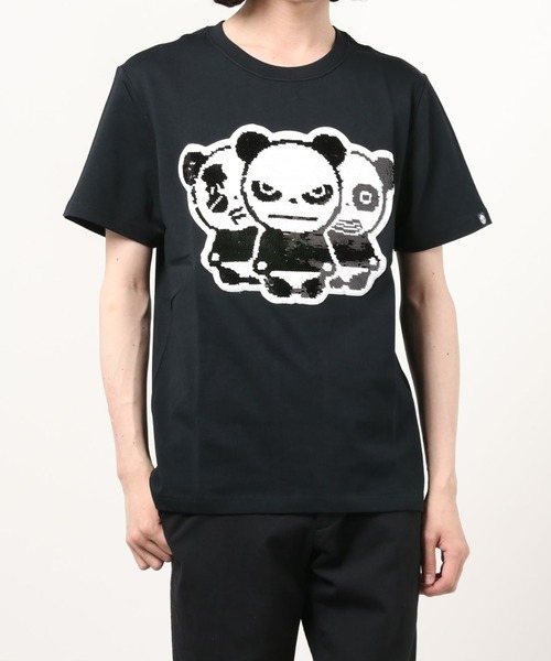 半袖Tシャツ メンズ メタルペンダント装飾 スパンコール 2色 HIPANDA ハイパンダ メンズ HIPANDAトリオロゴ スパンコール