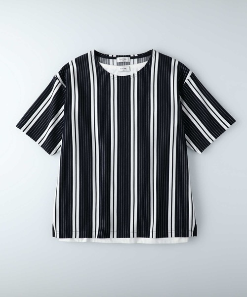 PLUS ONE（プラスワン）の「【PLUS ONE】ストライプレイヤードTシャツ（アンサンブル・メンズ・ブラック/ベージュ/ネイビー・M/L/XL）」の12枚目の写真