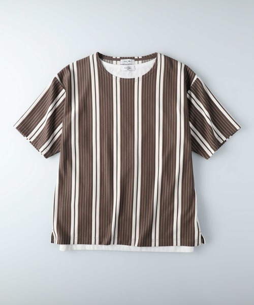 PLUS ONE（プラスワン）の「【PLUS ONE】ストライプレイヤードTシャツ（アンサンブル・メンズ・ブラック/ベージュ/ネイビー・M/L/XL）」の13枚目の写真