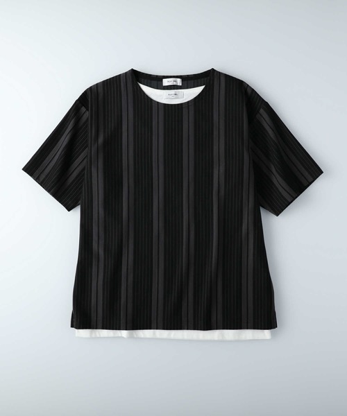 PLUS ONE（プラスワン）の「【PLUS ONE】ストライプレイヤードTシャツ（アンサンブル・メンズ・ブラック/ベージュ/ネイビー・M/L/XL）」の11枚目の写真