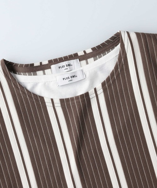PLUS ONE（プラスワン）の「【PLUS ONE】ストライプレイヤードTシャツ（アンサンブル・メンズ・ブラック/ベージュ/ネイビー・M/L/XL）」の8枚目の写真