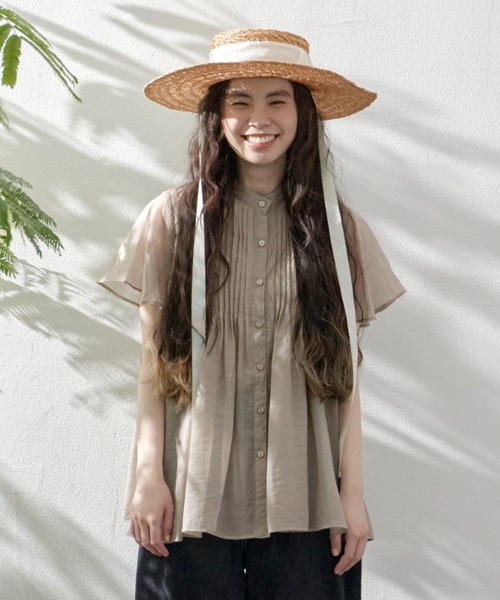 Libra Cue(リブラ キュー)の「ハーフスリーブピンタックブラウス(シャツ/ブラウス・レディース・ホワイト/ブラック/グレー・FREE)」の3枚目の写真