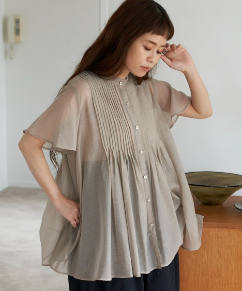 Libra Cue(リブラ キュー)の「ハーフスリーブピンタックブラウス(シャツ/ブラウス・レディース・ホワイト/ブラック/グレー・FREE)」の13枚目の写真