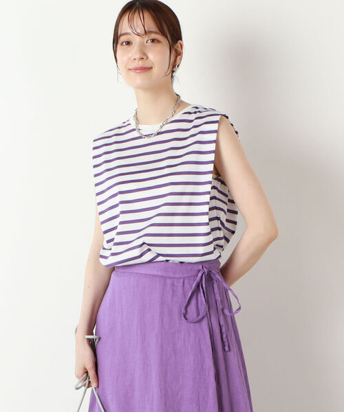 NOLLEY’S（ノーリーズ）の「シルケット天竺ボーダーノースリーブカットソー（Tシャツ/カットソー・レディース・パープル系その他4/ブラック系その他3/グリーン系その他3・36/38）」の16枚目の写真