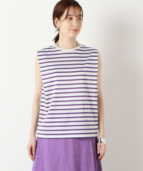 NOLLEY’S（ノーリーズ）の「シルケット天竺ボーダーノースリーブカットソー（Tシャツ/カットソー・レディース・パープル系その他4/ブラック系その他3/グリーン系その他3・36/38）」の13枚目の写真
