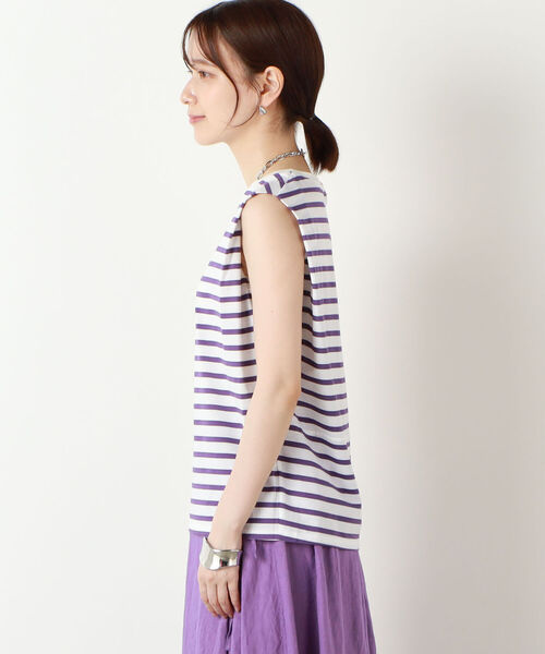NOLLEY’S（ノーリーズ）の「シルケット天竺ボーダーノースリーブカットソー（Tシャツ/カットソー・レディース・パープル系その他4/ブラック系その他3/グリーン系その他3・36/38）」の12枚目の写真