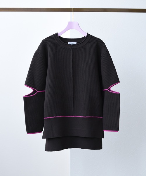 Eimee Law(エイミーロウ)の「配色リンキングスリットスリーブニットTOPS(ニット/セーター・レディース・ライトグレー/ブラウン/ピンク/ブルー・38)」の3枚目の写真