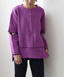 配色リンキングスリットスリーブニットTOPS