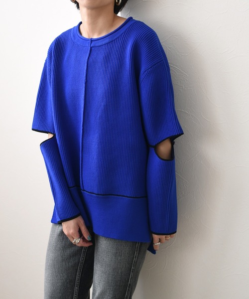 Eimee Law(エイミーロウ)の「配色リンキングスリットスリーブニットTOPS(ニット/セーター・レディース・ライトグレー/ブラウン/ピンク/ブルー・38)」の4枚目の写真