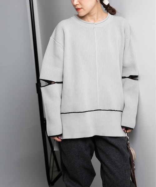 Eimee Law(エイミーロウ)の「配色リンキングスリットスリーブニットTOPS(ニット/セーター・レディース・ライトグレー/ブラウン/ピンク/ブルー・38)」の8枚目の写真