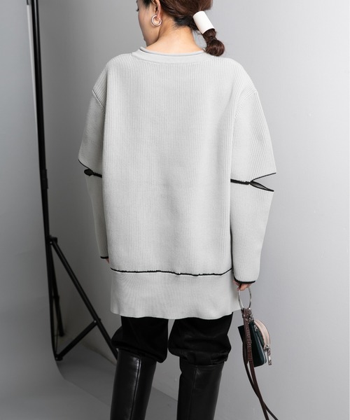 Eimee Law(エイミーロウ)の「配色リンキングスリットスリーブニットTOPS(ニット/セーター・レディース・ライトグレー/ブラウン/ピンク/ブルー・38)」の11枚目の写真