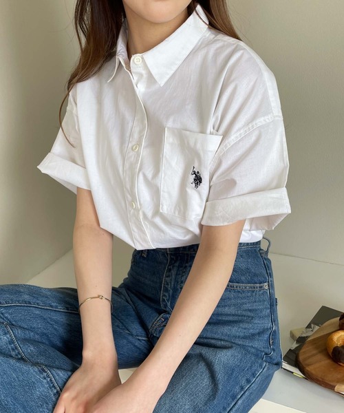 U.S. POLO ASSN.（ユーエスポロアッスン）の「∴WEGO/【26年春夏 待望の再入荷！】U.S. POLO ASSN.別注ハーフスリーブシャツ（シャツ/ブラウス・レディース・ホワイト/ベージュ/ブルー系その他4/グリーン/アイボリー/ブルー・FREE）」の10枚目の写真