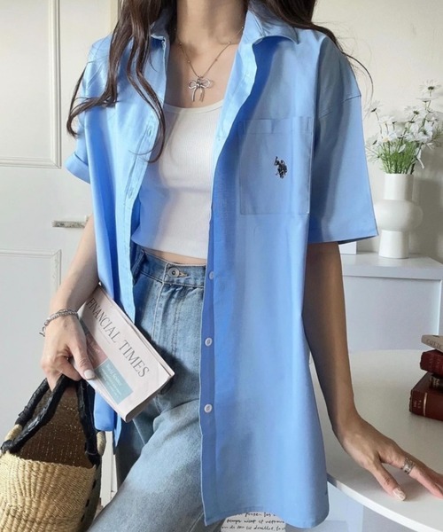 U.S. POLO ASSN.（ユーエスポロアッスン）の「∴WEGO/【26年春夏 待望の再入荷！】U.S. POLO ASSN.別注ハーフスリーブシャツ（シャツ/ブラウス・レディース・ホワイト/ベージュ/ブルー系その他4/グリーン/アイボリー/ブルー・FREE）」の11枚目の写真