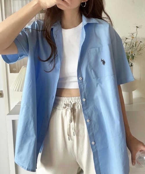 U.S. POLO ASSN.（ユーエスポロアッスン）の「∴WEGO/【26年春夏 待望の再入荷！】U.S. POLO ASSN.別注ハーフスリーブシャツ（シャツ/ブラウス・レディース・ホワイト/ベージュ/ブルー系その他4/グリーン/アイボリー/ブルー・FREE）」の15枚目の写真