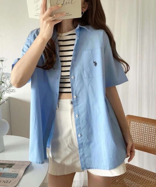 U.S. POLO ASSN.（ユーエスポロアッスン）の「∴WEGO/【26年春夏 待望の再入荷！】U.S. POLO ASSN.別注ハーフスリーブシャツ（シャツ/ブラウス・レディース・ホワイト/ベージュ/ブルー系その他4/グリーン/アイボリー/ブルー・FREE）」の16枚目の写真