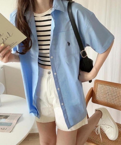 U.S. POLO ASSN.（ユーエスポロアッスン）の「∴WEGO/【26年春夏 待望の再入荷！】U.S. POLO ASSN.別注ハーフスリーブシャツ（シャツ/ブラウス・レディース・ホワイト/ベージュ/ブルー系その他4/グリーン/アイボリー/ブルー・FREE）」の17枚目の写真