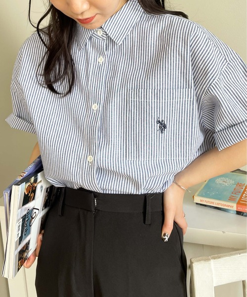 U.S. POLO ASSN.（ユーエスポロアッスン）の「∴WEGO/【26年春夏 待望の再入荷！】U.S. POLO ASSN.別注ハーフスリーブシャツ（シャツ/ブラウス・レディース・ホワイト/ベージュ/ブルー系その他4/グリーン/アイボリー/ブルー・FREE）」の7枚目の写真