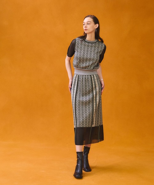 PUBLIC TOKYO（パブリックトウキョウ）の「【セットアップ対応】ラメジャガードハーフニット（ニット/セーター・レディース・ブラウン/グリーン・FREE）」の8枚目の写真