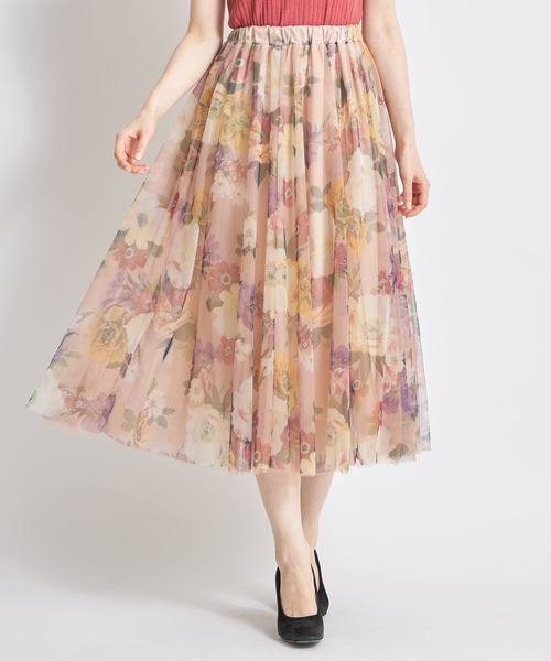 tocco closet(トッコ クローゼット)の「フラワープリントチュールスカート(スカート・レディース・ベージュ/グレー系その他・M)」の2枚目の写真