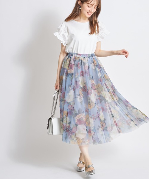 tocco closet(トッコ クローゼット)の「フラワープリントチュールスカート(スカート・レディース・ベージュ/グレー系その他・M)」の10枚目の写真